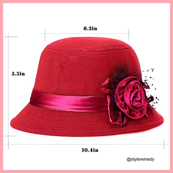 Vintage Felt Cloche Hat Winter Floral Fedora Bucket Hat main image 6